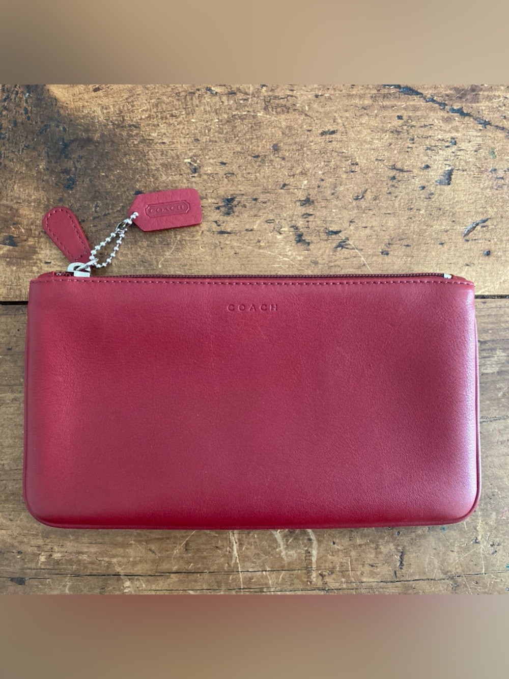 Vintage Coach Red Leather Clutch Wallet with Hangtag